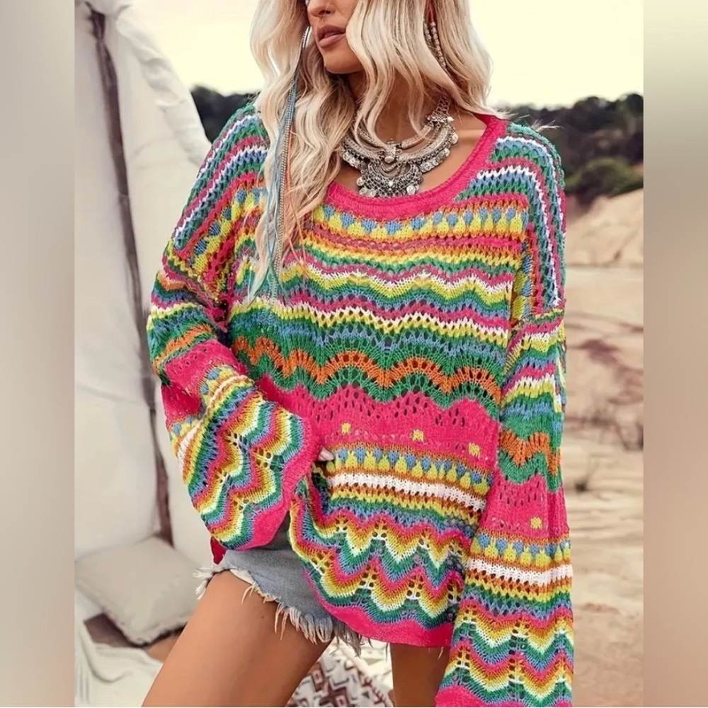 NWOT Multi-Color Boho-Styled Women’s Pullover Sweater -Size Medium